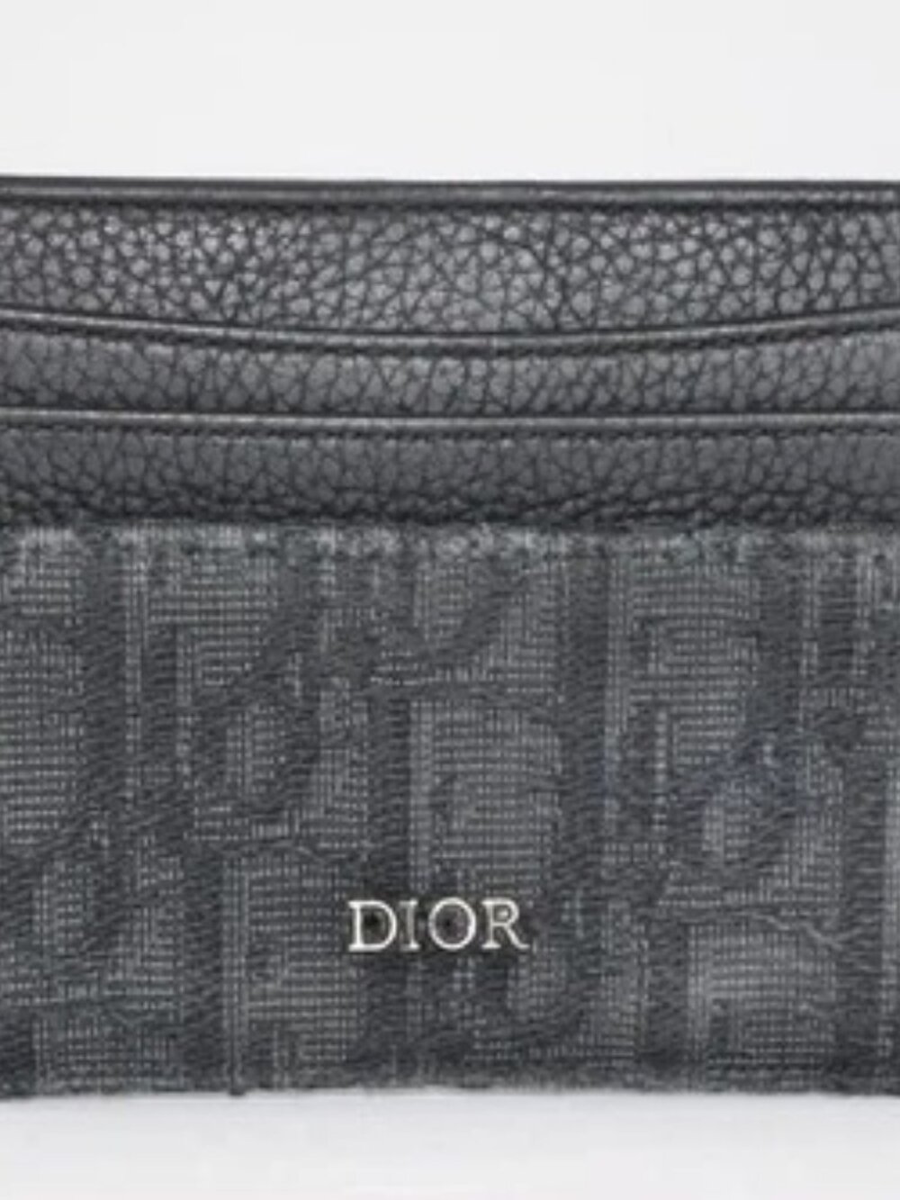 Christian Dior Leather & Oblique Jacquard Fabric Card Holder Wallet - Black